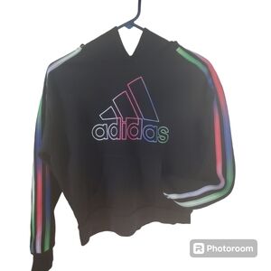 Multi color stripe Adidas hoodie with front pocket.